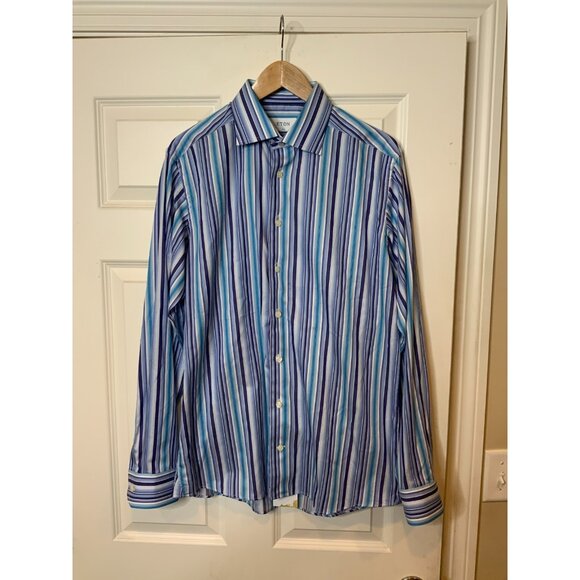 ETON Blue Striped Button-Up Dress Shirt Slim Fit, Size 16 | 41 - Picture 1 of 4